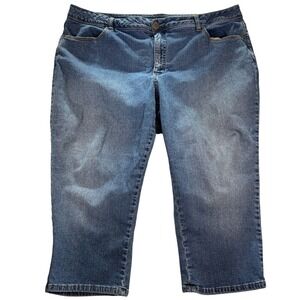 St Johns Bay Womens Plus 24W Blue Denim Capri Cropped Jeans Faded Casual Classic